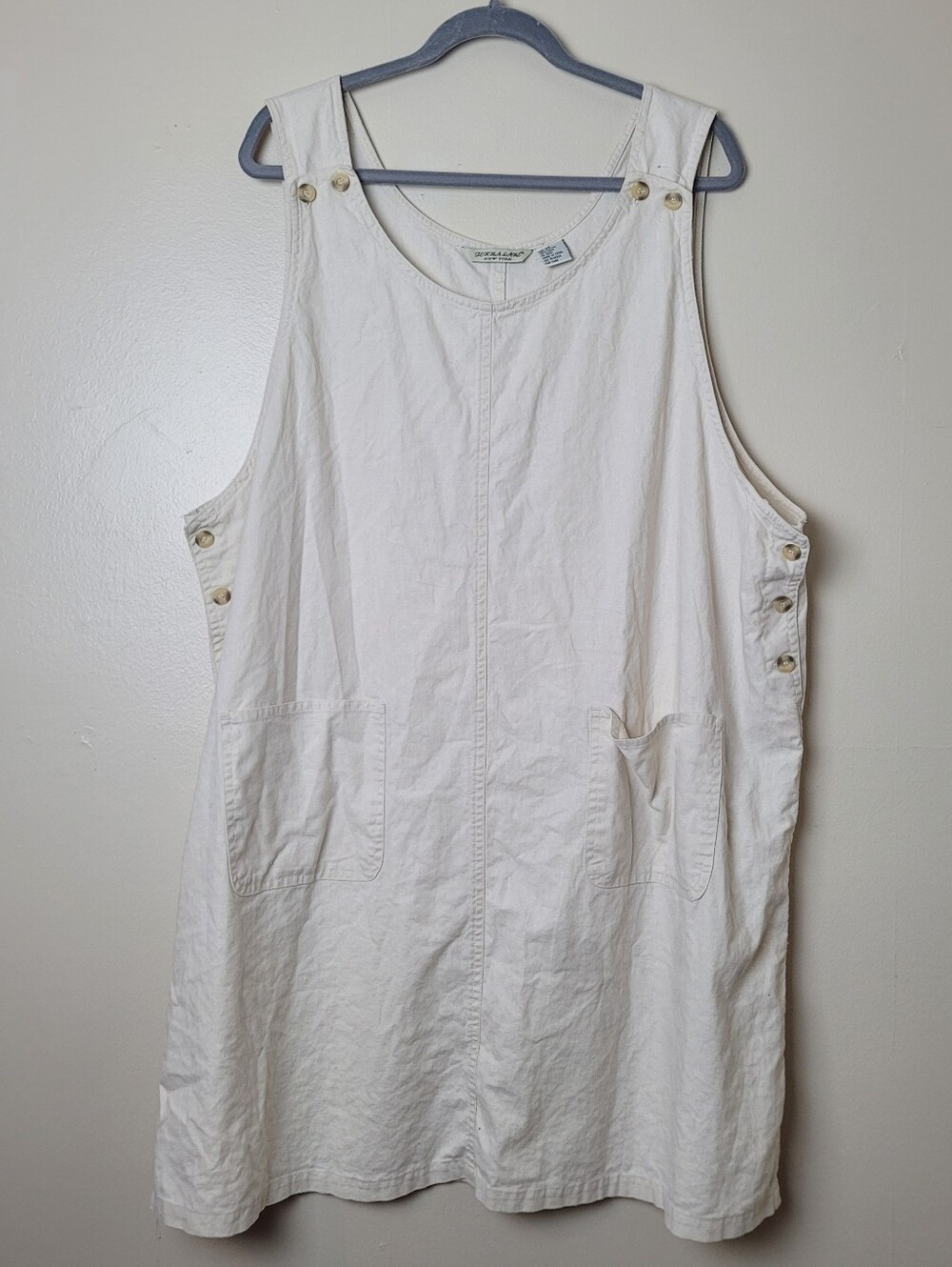 Vintage 90s Y2K Jenna Lane Cotton Linen White Denim Jumper Dress
